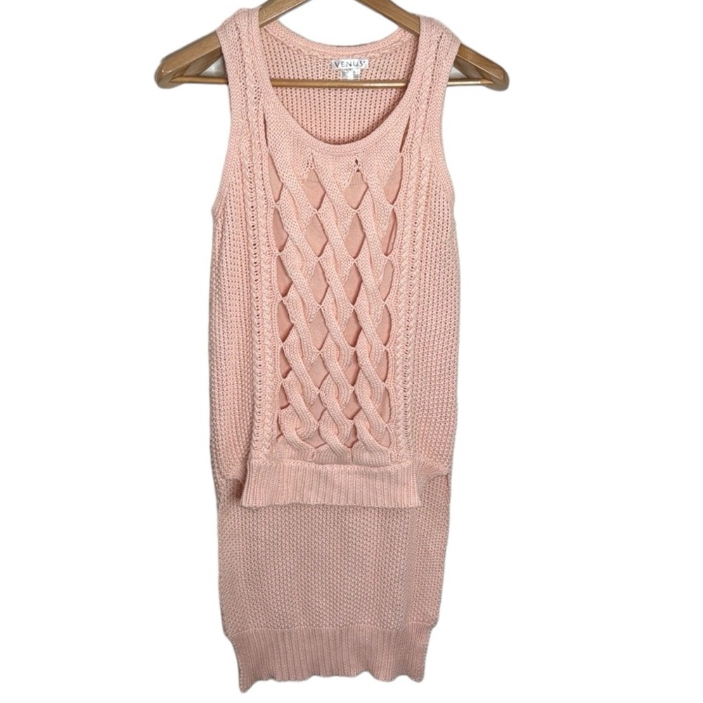 Venus cotton pastel peachy pink cable knit high low chunky sweater vest size S